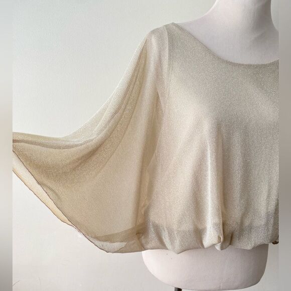 Arden B Sparkly Blouse Slouchy Top batwing Gold Metallic Nude boat-neck size S - Picture 5 of 14